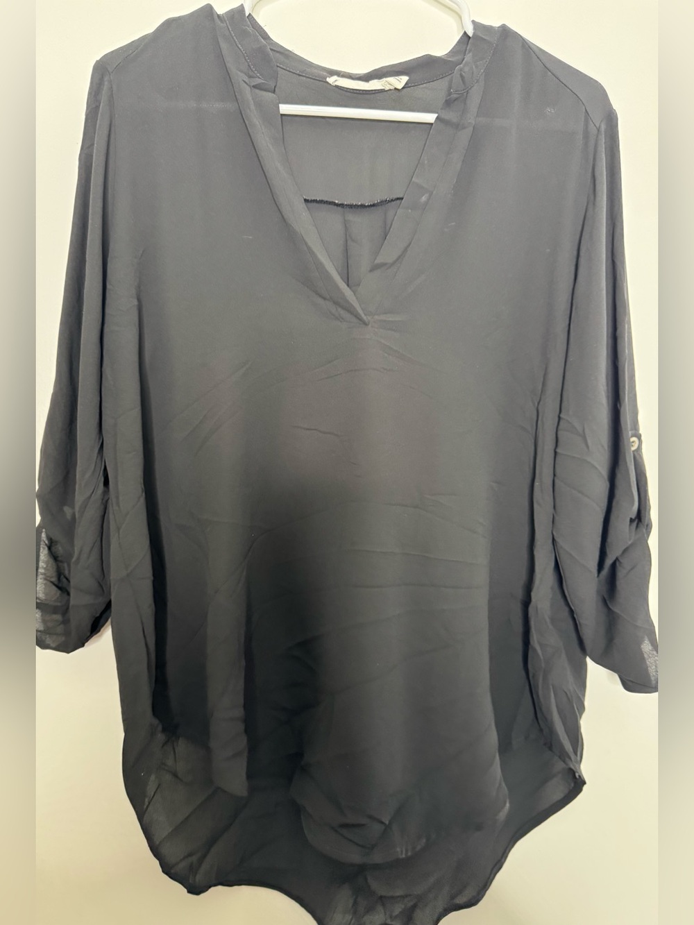 Lush Black V-Neck Lightweight Tunic Blouse size medium
